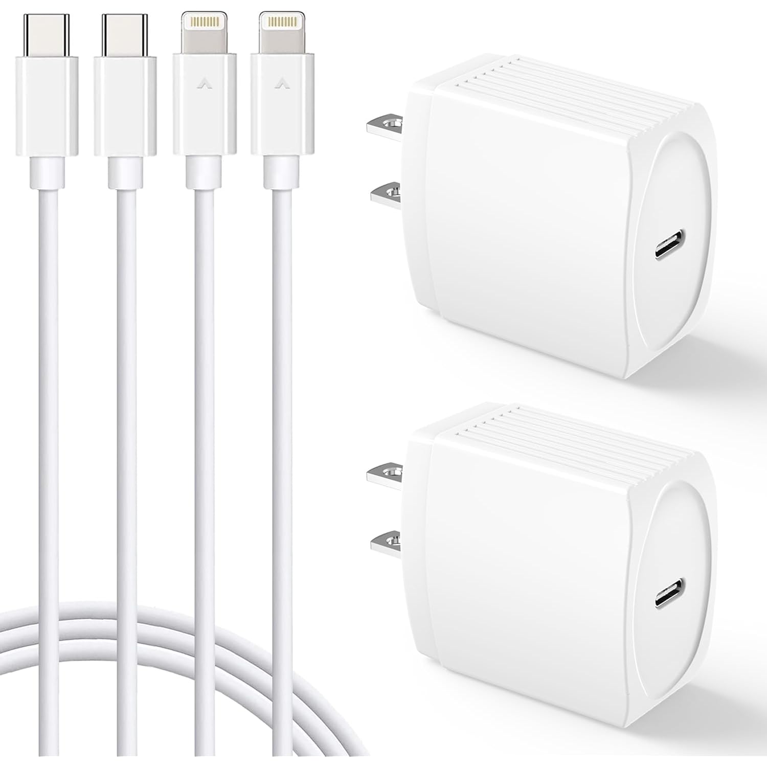 20W USB C Fast Charger 10 FT Compatible with iPhone 14 13 12 11 XS XR X 8 iPad, 2 Pack PD Wall Charger Block with 10FT Long Type C Lightning Cable (White)