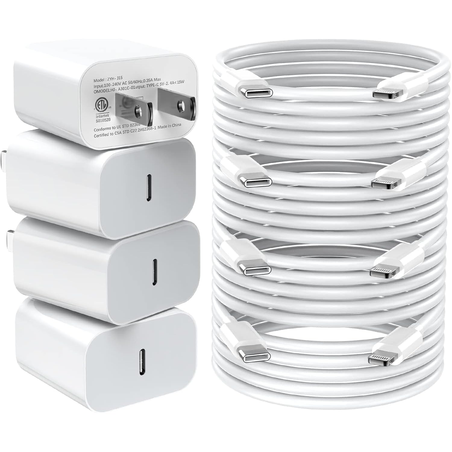 iPhone Charger Fast Charging,20W PD USB C Wall Charger 4 Pack with 6FT Fast Charging Cable - Fast Charger for iPhone 14/14 Pro Max/13/13 Pro/12/12 Pro/11/11 Pro/XS, iPad
