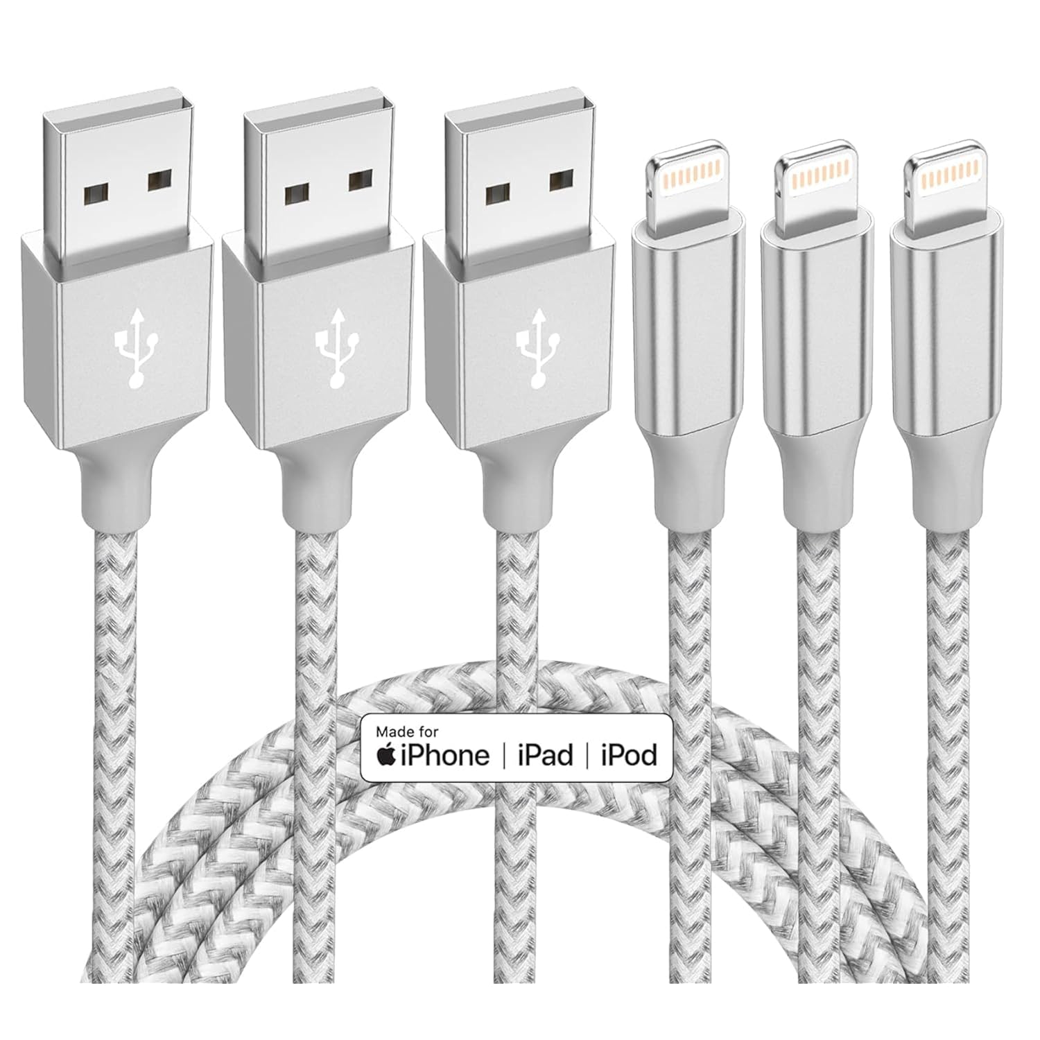 iPhone Charger 3 Pack 10 ft Apple MFi Certified Lightning Nylon Braided Cable Fast Charging Cord Compatible with iPhone 13 12 11 Pro Max XR XS X 8 7 6 Plus SE iPad and More