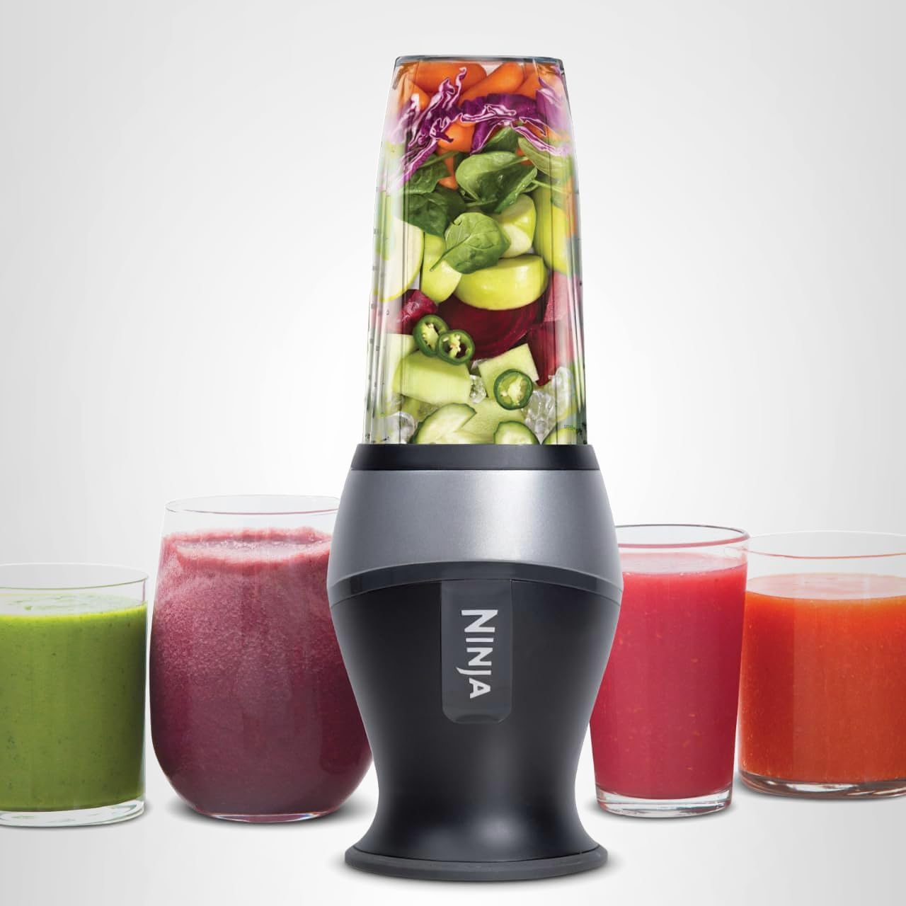 Ninja Fit Compact Personal Blender, Portable Blender for-Smoothies, Shakes, Food Prep, and Frozen Blending, 700-Watt Base, (2) 16-oz. Cups and Spout Lids, Black QB3001SS