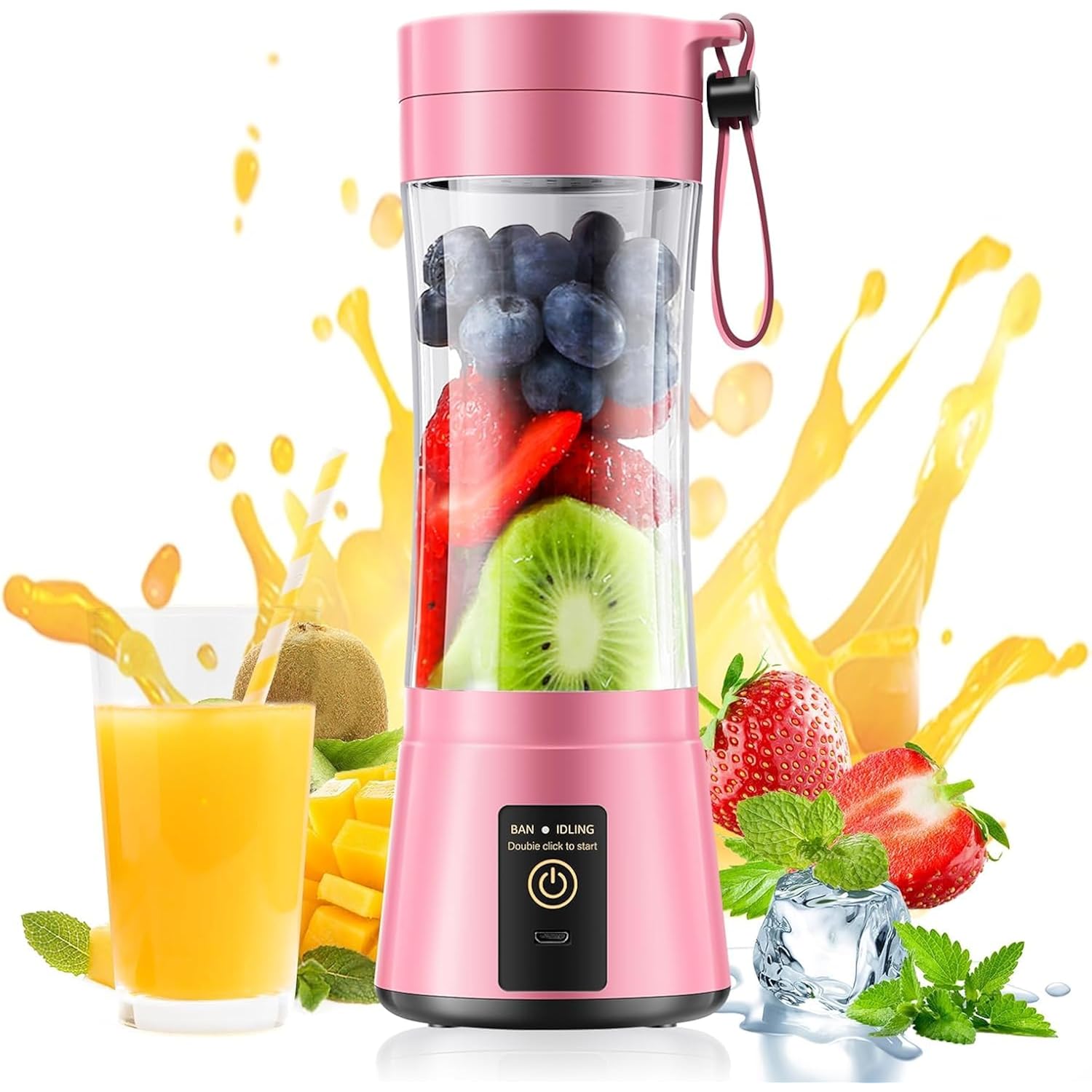 Cordless Portable Personal Size Blender - Mini Blender Make Smoothies and Shakes, 380Ml BPA Free Travel Cup, Powerful Blending Suit in Office/Home/Gym